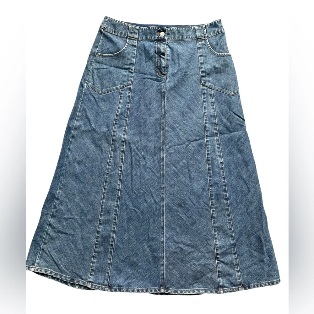 J Jill Denim Jean Midi Skirt Size Blue with Pockets size 12. - Picture 1 of 6